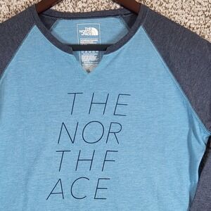 The North Face Raglan Graphic Tee 3/4 Sleeve Top Classic Fit Blue Gray Womens M